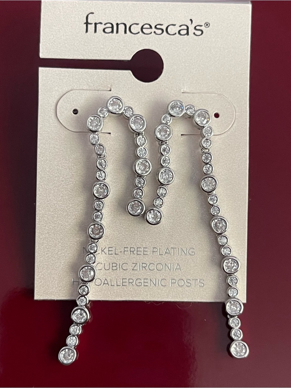 Francesca's Collections Silver Clear Cubic Zirconia Linear Drop Earrings